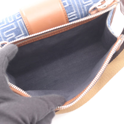 ダブルバゲット ズッカ ショルダーバッグ キャンバス レザー ネイビー ブラウン フェンディ バッグ FENDI