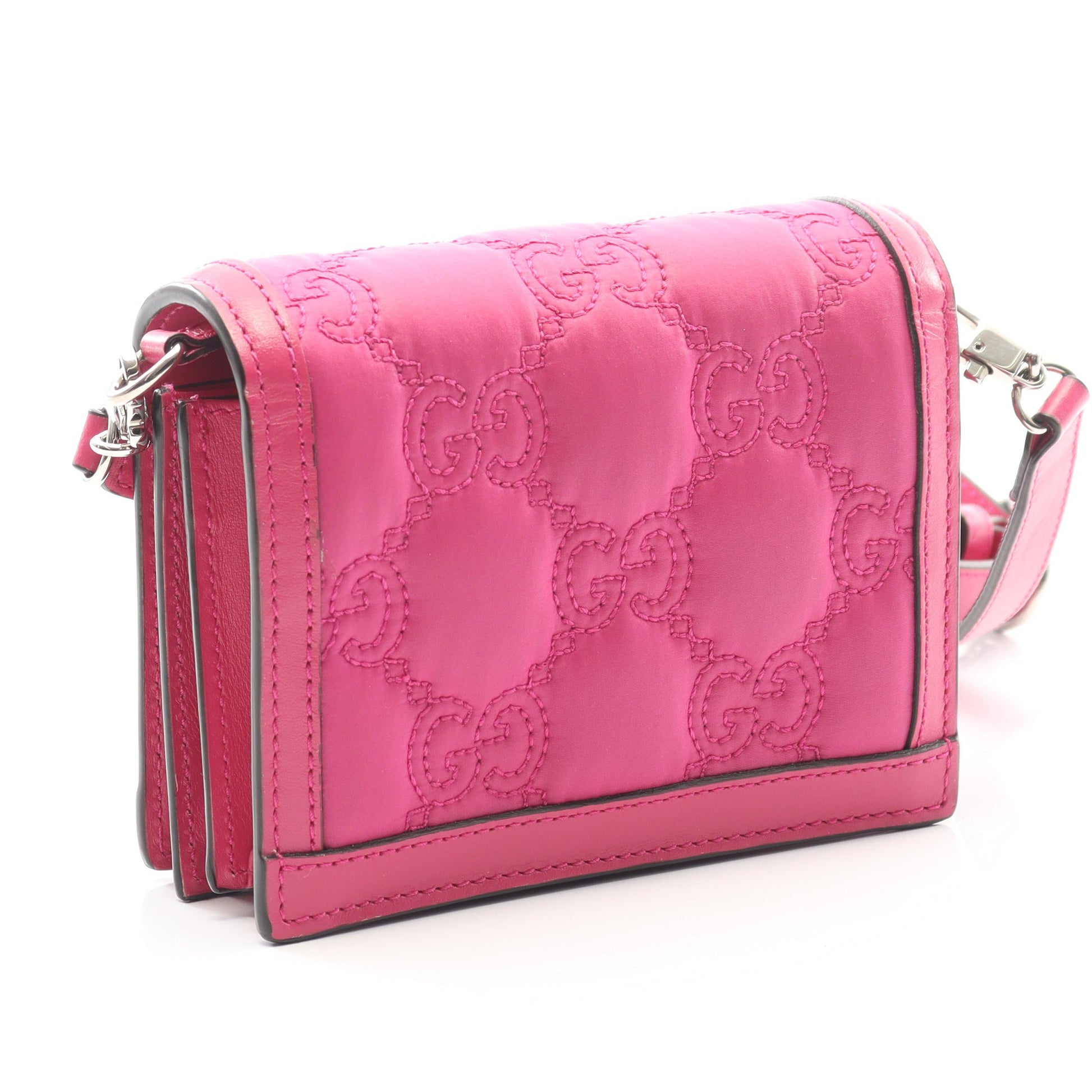 GGマトラッセ ミニ ショルダーバッグ ナイロン レザー ピンクパープル グッチ バッグ GUCCI