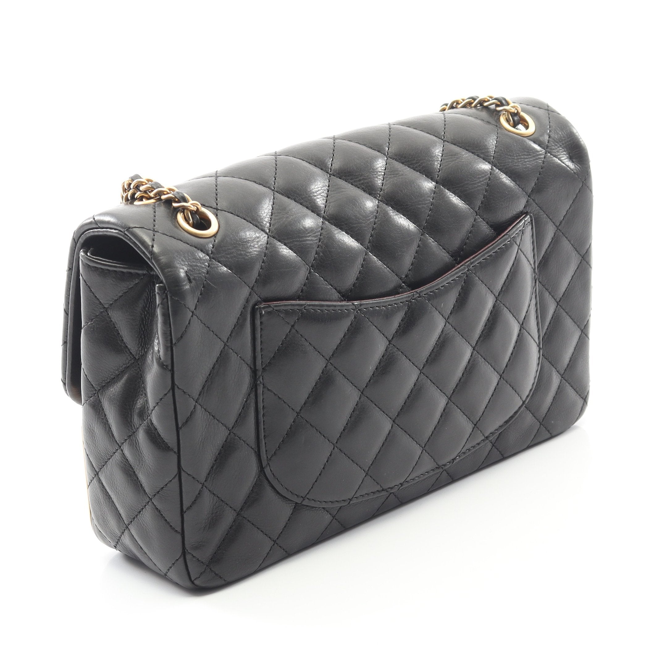 マトラッセ Wチェーンショルダーバッグ ラムスキン ブラック ゴールド