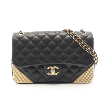 マトラッセ Wチェーンショルダーバッグ ラムスキン ブラック ゴールド金具 シャネル バッグ CHANEL