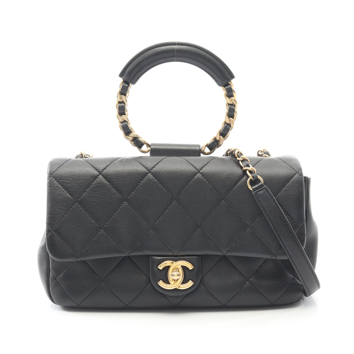マトラッセ チェーンショルダーバッグ ラムスキン ブラック ゴールド金具 2WAY シャネル バッグ CHANEL