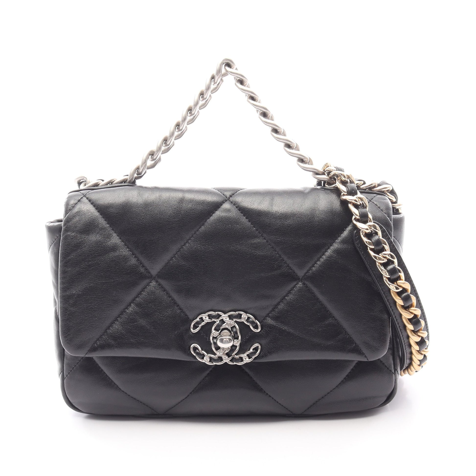 19 ディズヌフ マトラッセ チェーンショルダーバッグ レザー ブラック コンビ金具 2WAY シャネル バッグ CHANEL