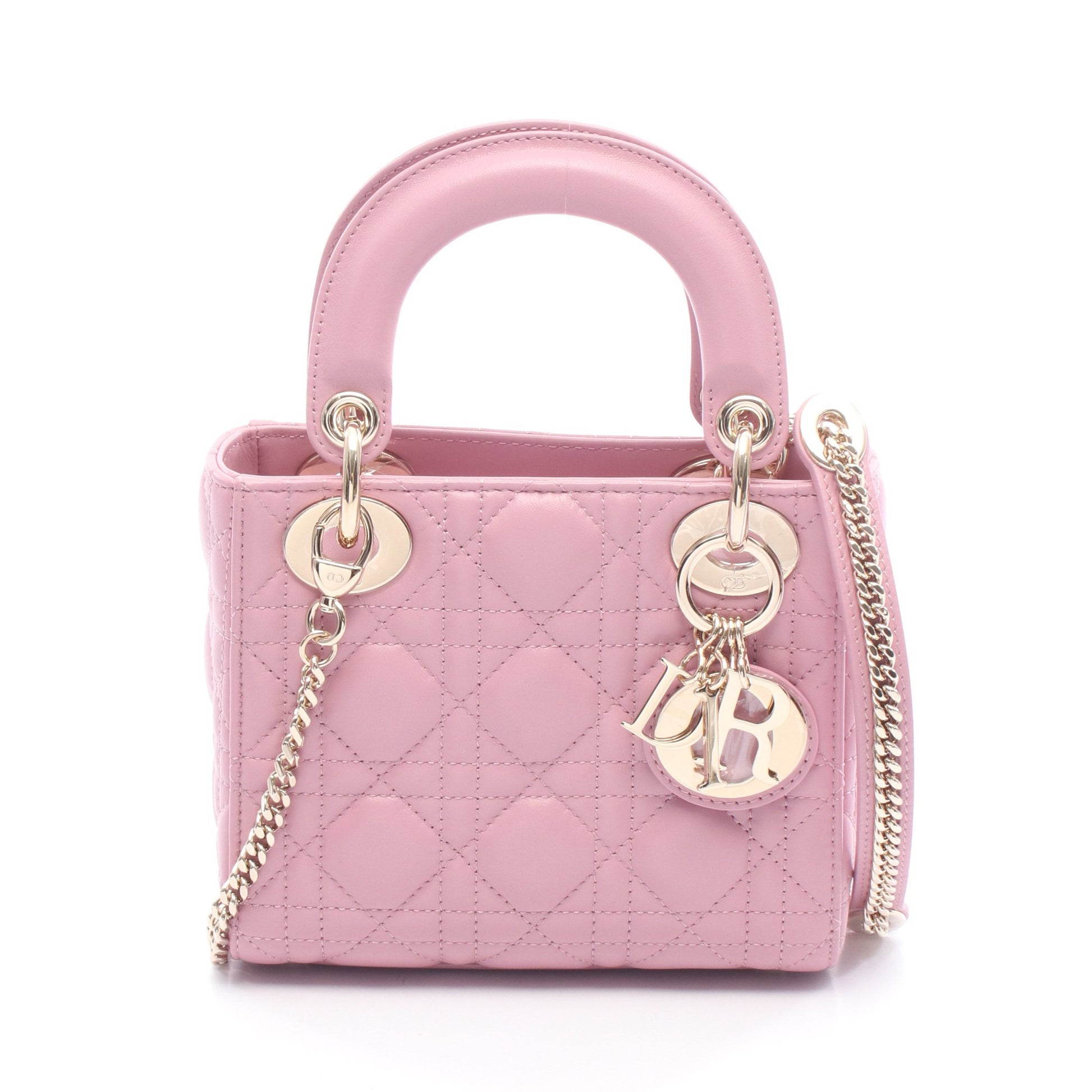 レディディオール ミニ カナージュ ハンドバッグ レザー ピンク 2WAY クリスチャンディオール バッグ Christian Dior