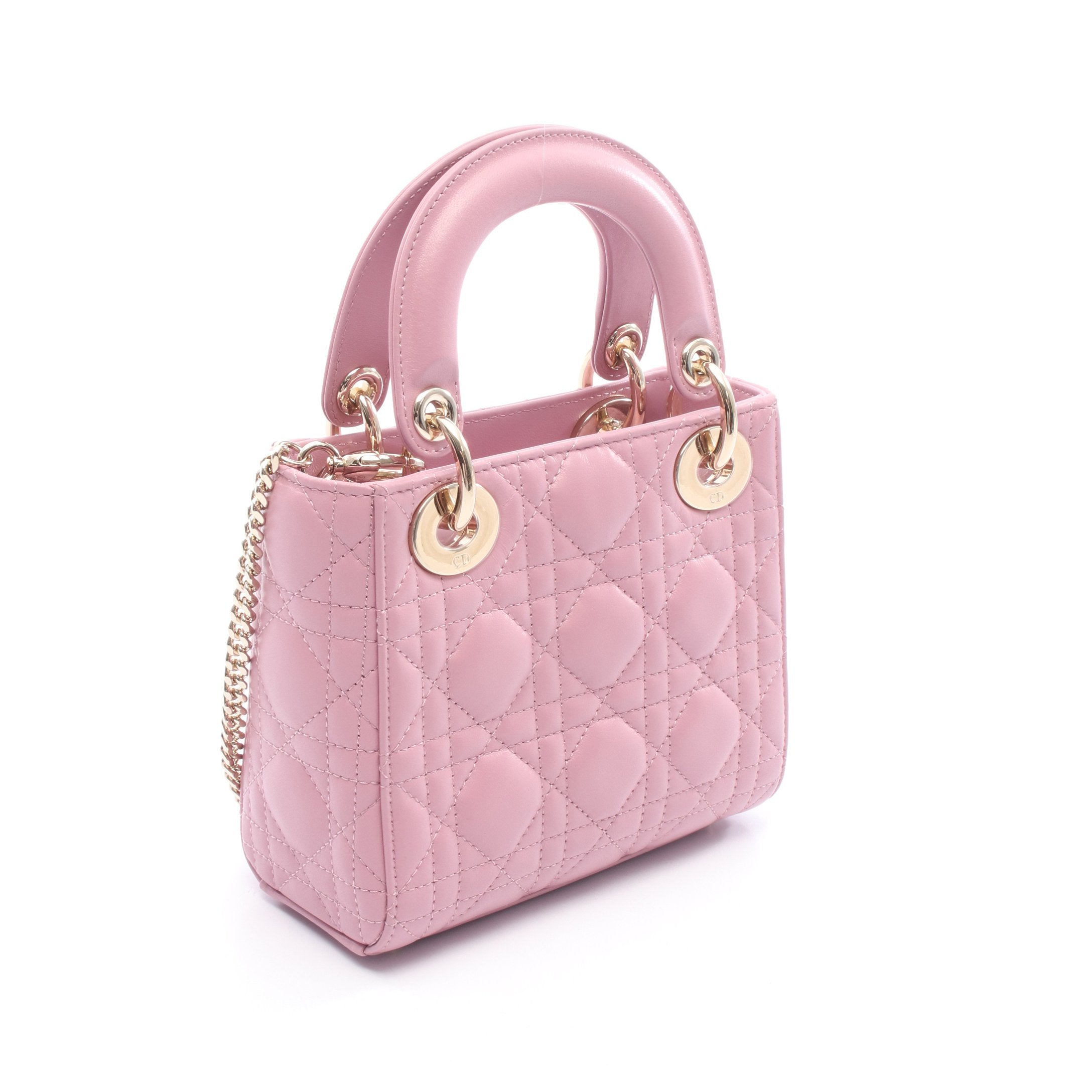 レディディオール ミニ カナージュ ハンドバッグ レザー ピンク 2WAY