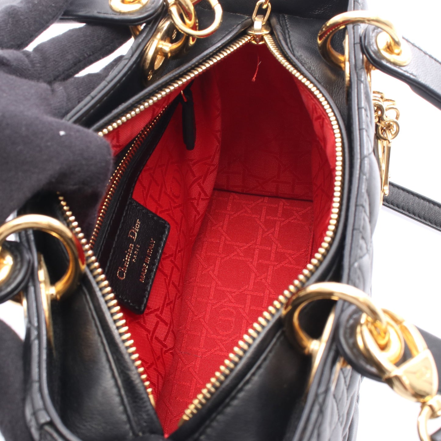 LADY DIOR レディディオール カナージュ ハンドバッグ レザー ブラック 2WAY クリスチャンディオール バッグ Christian Dior