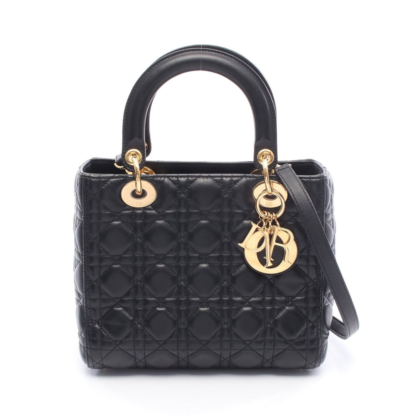 LADY DIOR レディディオール カナージュ ハンドバッグ レザー ブラック 2WAY クリスチャンディオール バッグ Christian Dior