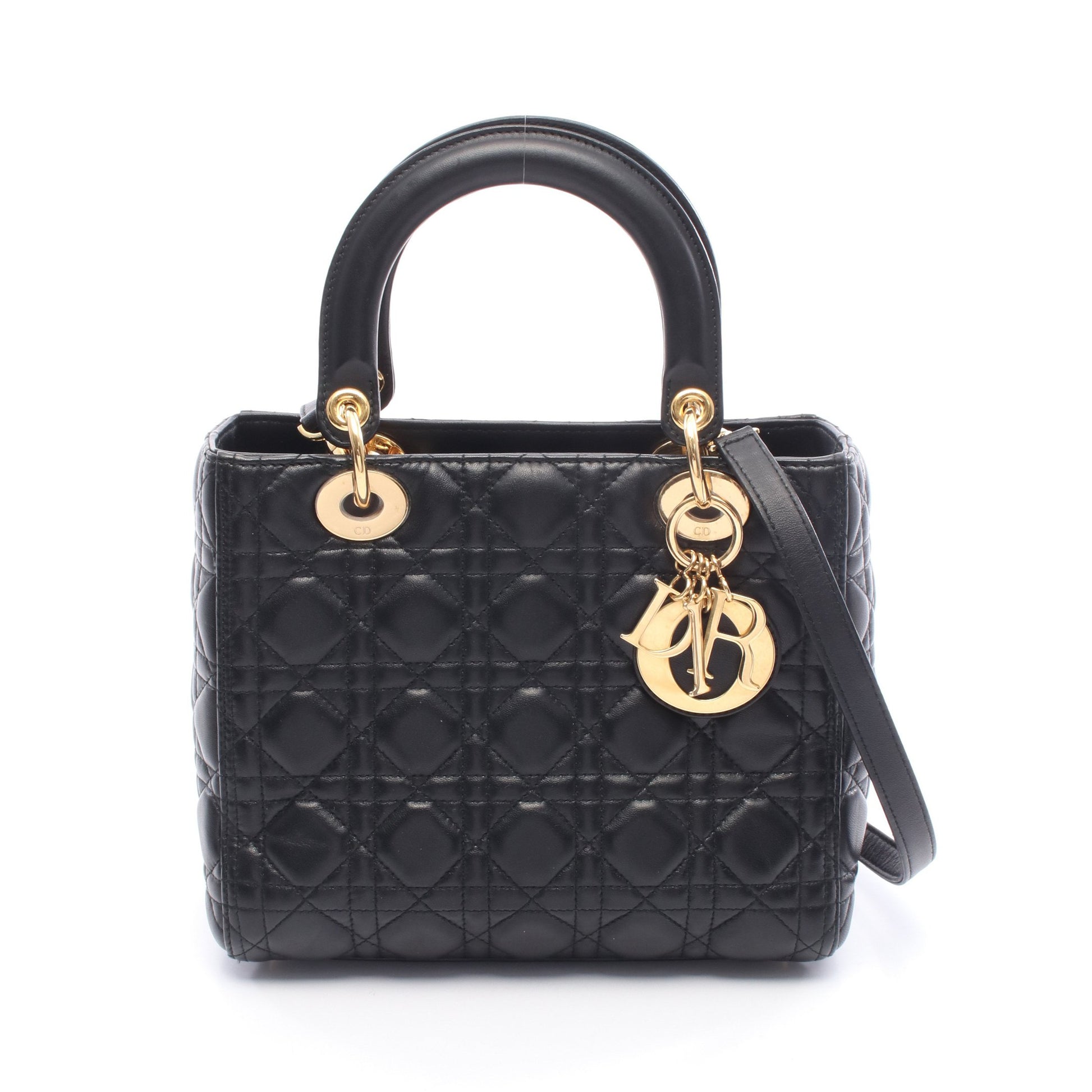 LADY DIOR レディディオール カナージュ ハンドバッグ レザー ブラック 2WAY クリスチャンディオール バッグ Christian Dior