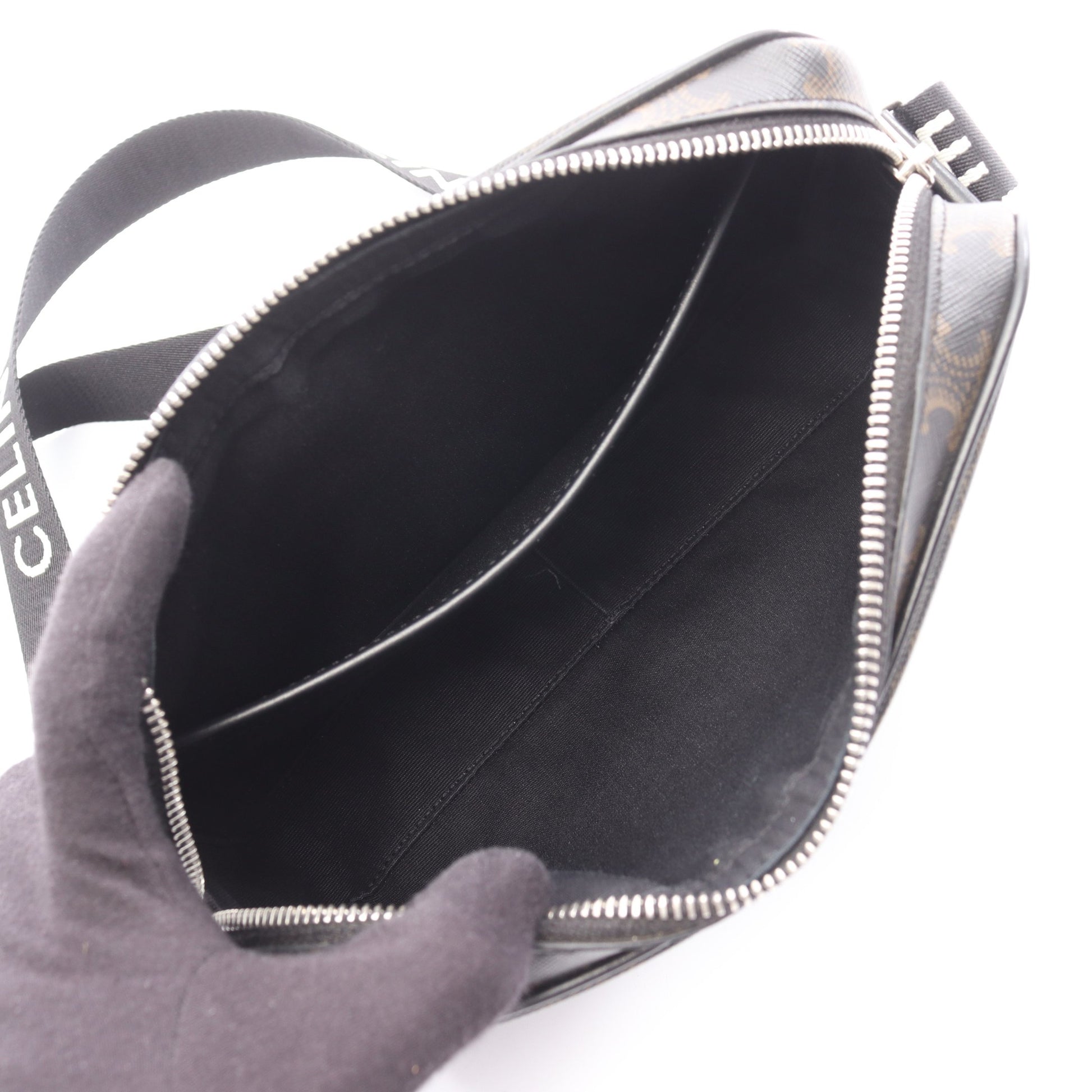 トリオンフ ミディアム メッセンジャーバッグ ショルダーバッグ PVC レザー ダークブラウン ブラック セリーヌ バッグ CELINE