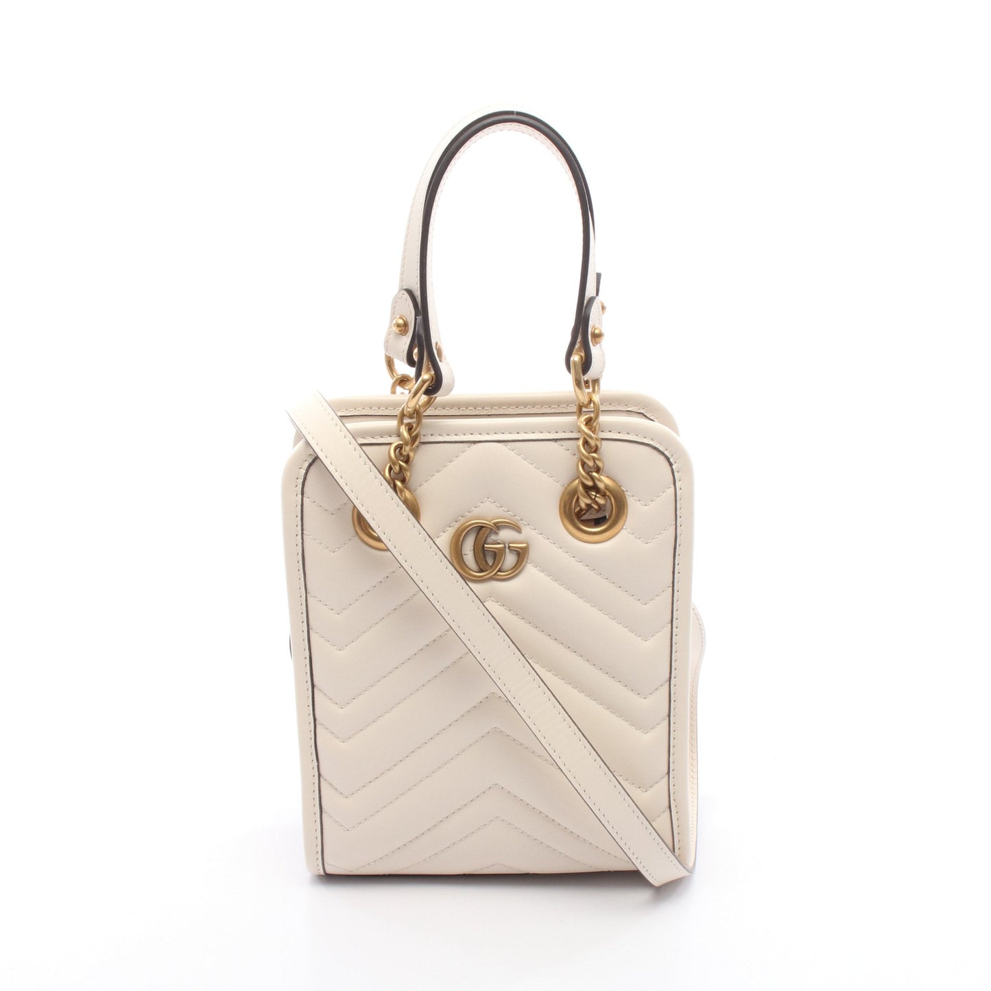 GGマーモント チェーンハンドバッグ レザー ホワイト 2WAY グッチ バッグ GUCCI
