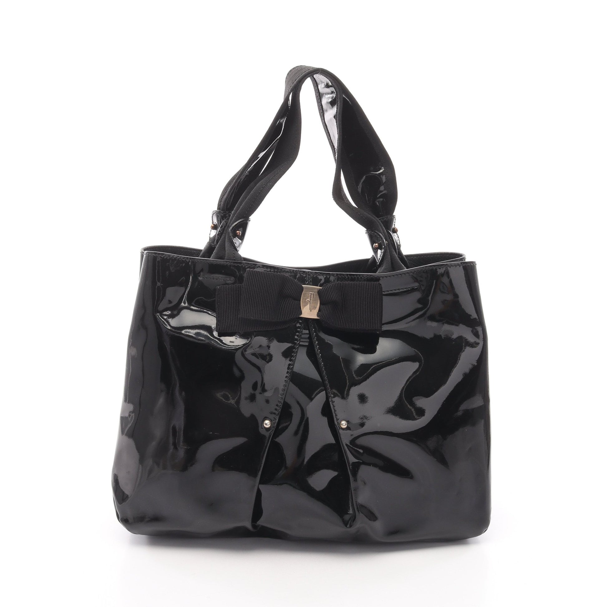 ヴァラリボン ハンドバッグ トートバッグ エナメルレザー ブラック サルヴァトーレフェラガモ バッグ Salvatore Ferragamo