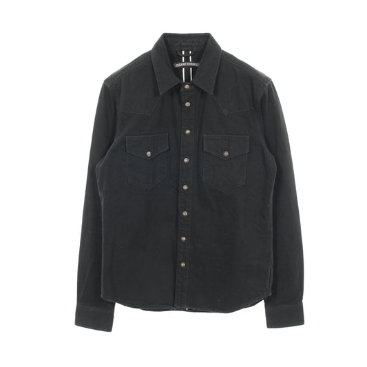 アームクロスパッチ クロスボールボタン デニム シャツ 長袖 コットン ブラック クロムハーツ