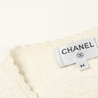 ココマークシェルボタン ニットジャケット カーディガン コットン シルク オフホワイト シャネル