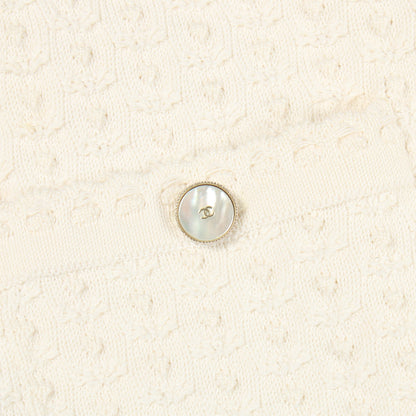 ココマークシェルボタン ニットジャケット カーディガン コットン シルク オフホワイト シャネル