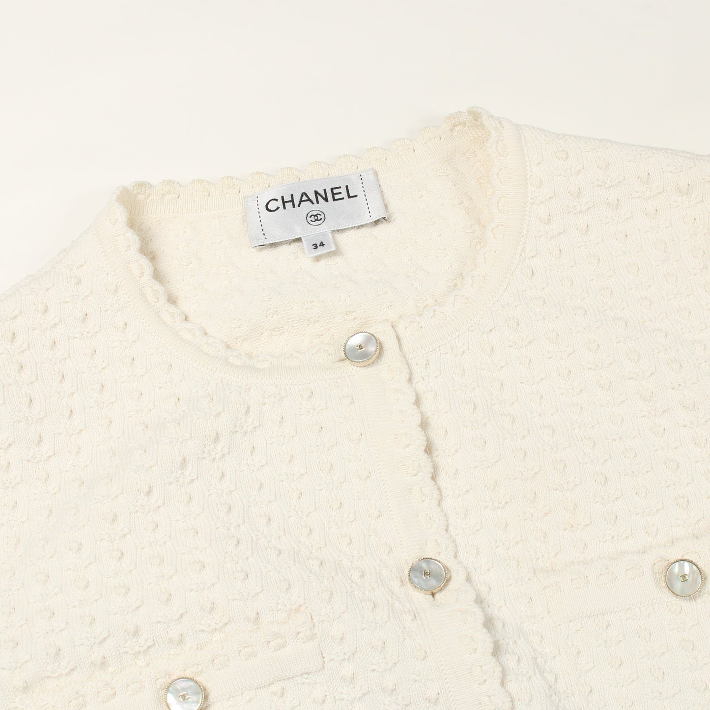 ココマークシェルボタン ニットジャケット カーディガン コットン シルク オフホワイト シャネル