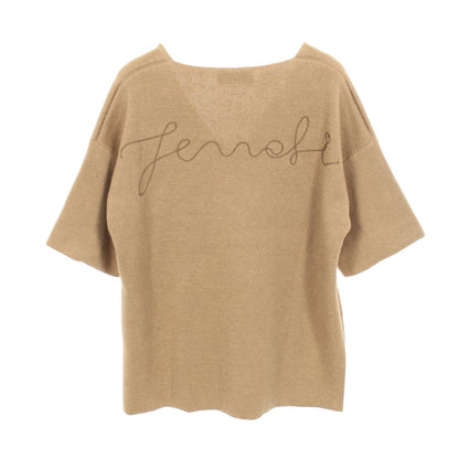 ニット Vネック 半袖 バックロゴ リネン シルク コットン ベージュ フェンディ トップス FENDI