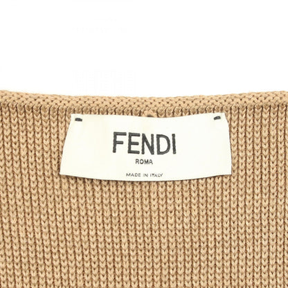 ニット Vネック 半袖 バックロゴ リネン シルク コットン ベージュ フェンディ トップス FENDI
