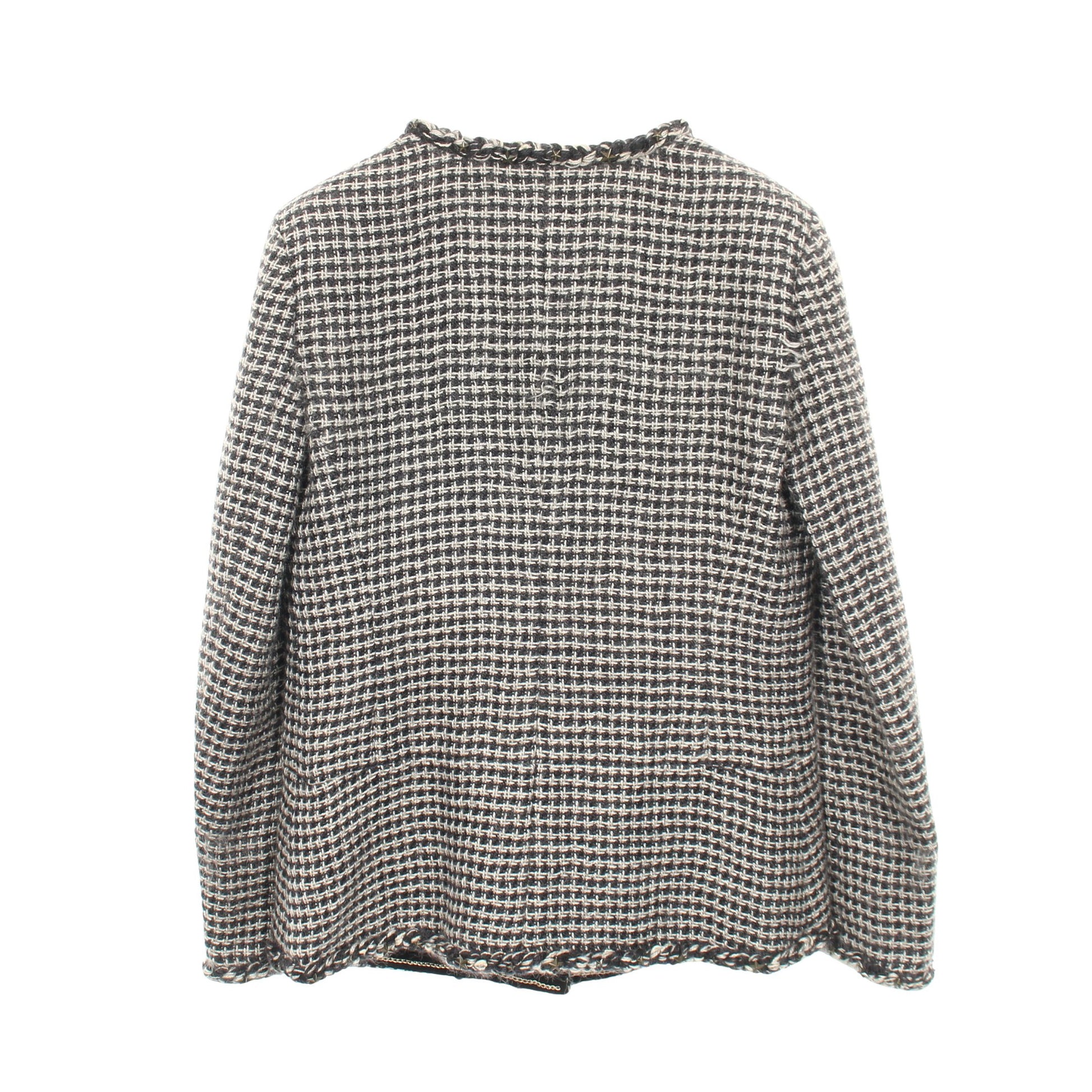 ココマークボタン ツイード ノーカラージャケット スタースタッズ モヘヤ ネイビー ホワイト シャネル アウター CHANEL