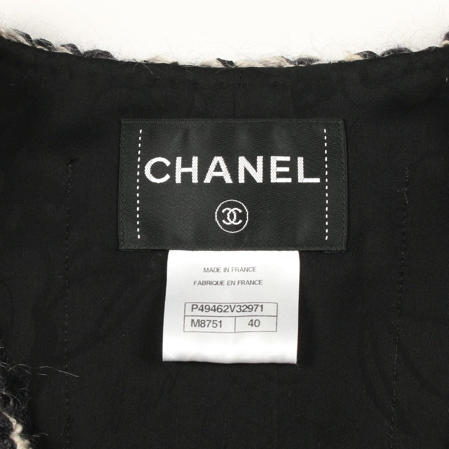 ココマークボタン ツイード ノーカラージャケット スタースタッズ モヘヤ ネイビー ホワイト シャネル アウター CHANEL