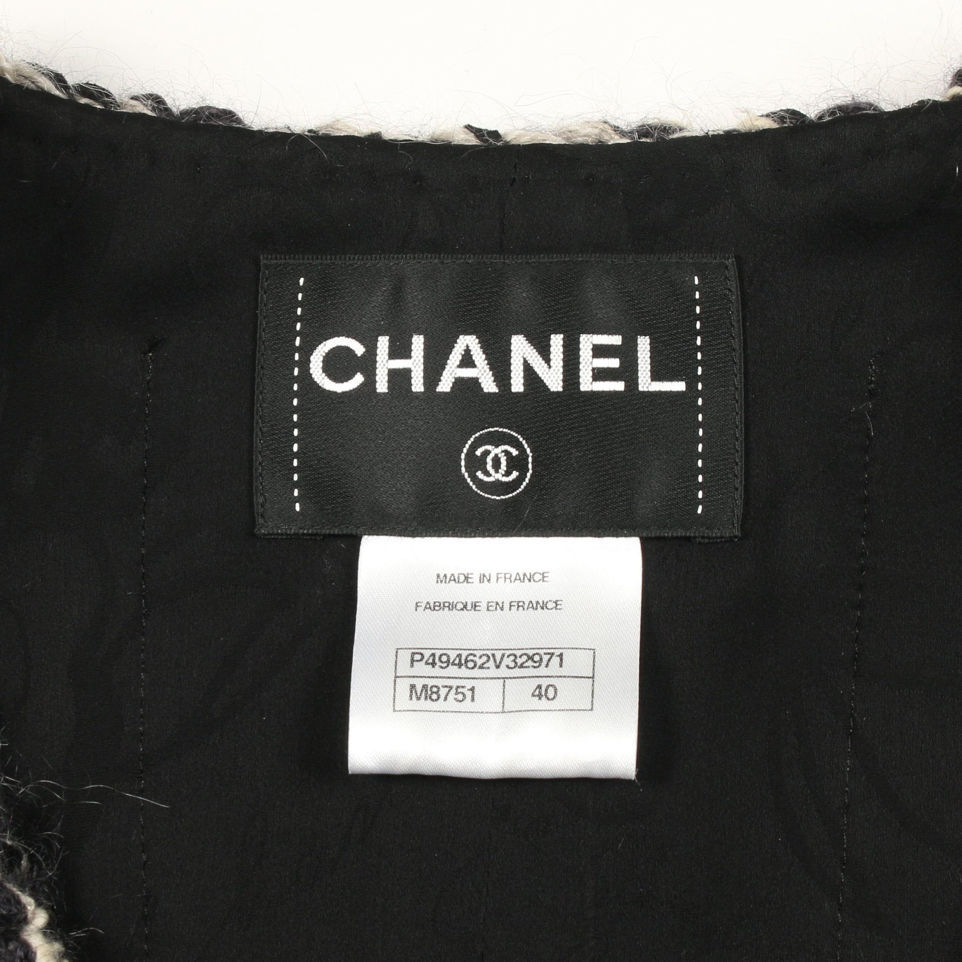 ココマークボタン ツイード ノーカラージャケット スタースタッズ モヘヤ ネイビー ホワイト シャネル アウター CHANEL