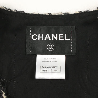 ココマークボタン ツイード ノーカラージャケット スタースタッズ モヘヤ ネイビー ホワイト シャネル アウター CHANEL