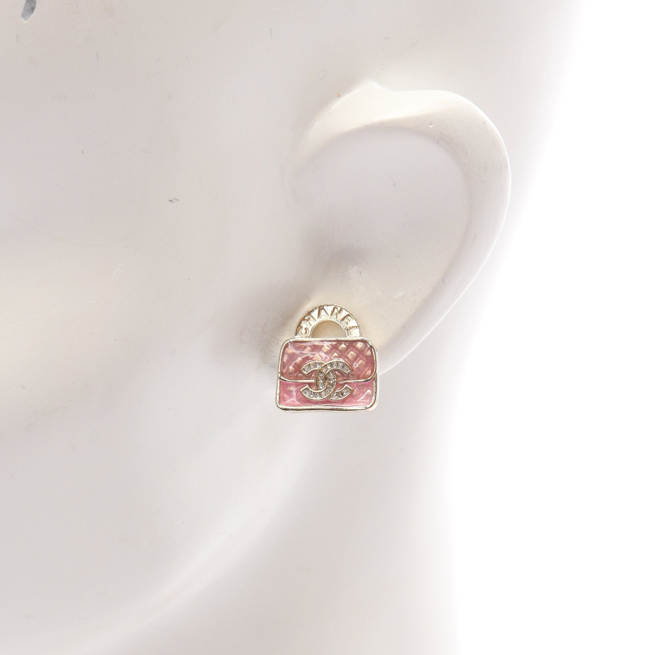 ココマーク バッグモチーフ ピアス GP ラインストーン ゴールド ピンク