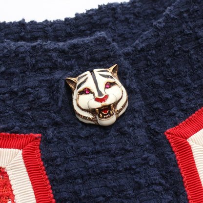 キャットヘッド ツイード ワンピース 七分袖 コットン レーヨン レッド ネイビー グッチ ワンピース GUCCI