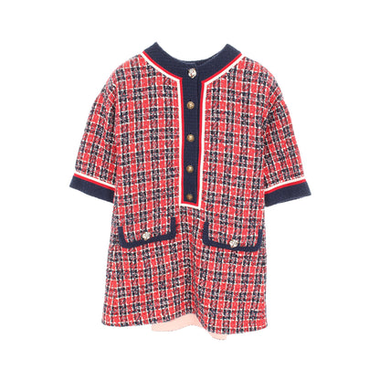 キャットヘッド ツイード ワンピース 七分袖 コットン レーヨン レッド ネイビー グッチ ワンピース GUCCI