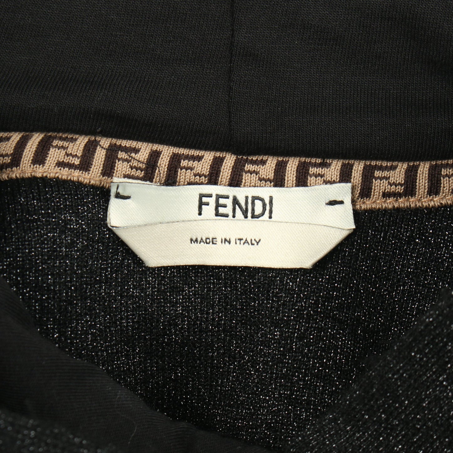 ロゴ ラメ プルオーバーパーカー ナイロン ウール ブラック ゴールド フェンディ トップス FENDI
