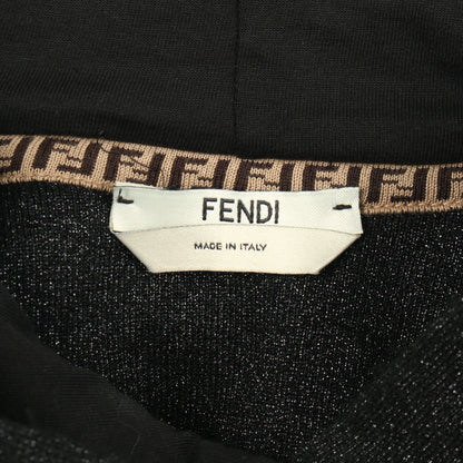 ロゴ ラメ プルオーバーパーカー ナイロン ウール ブラック ゴールド フェンディ トップス FENDI