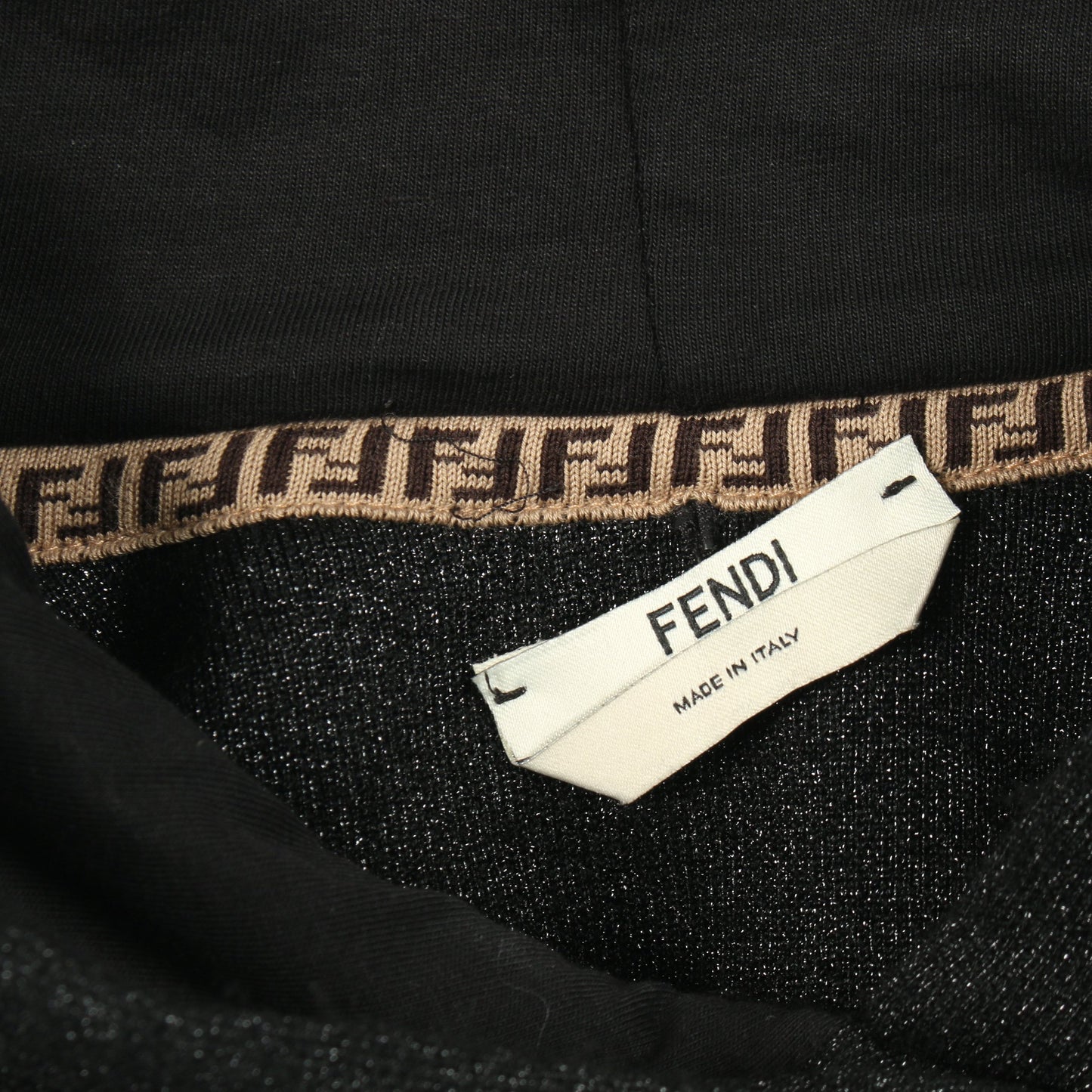 ロゴ ラメ プルオーバーパーカー ナイロン ウール ブラック ゴールド フェンディ トップス FENDI