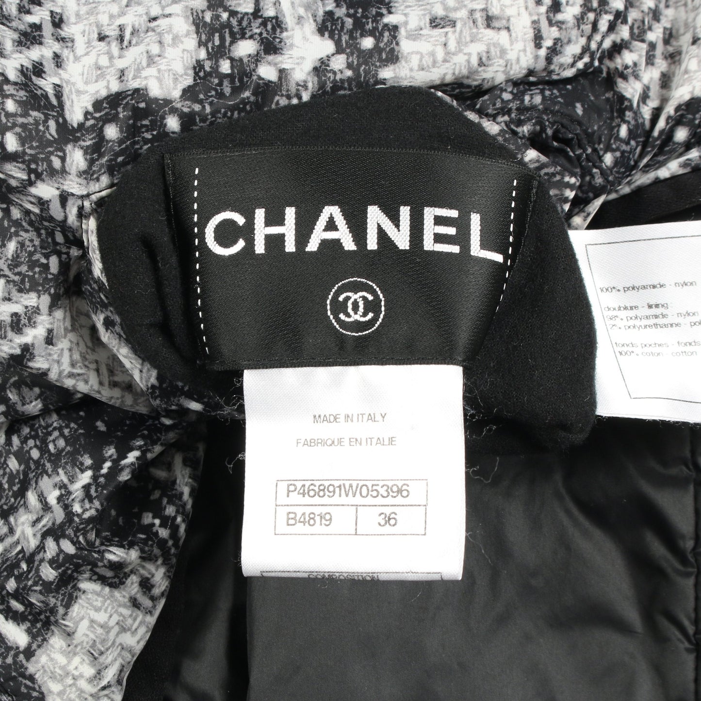 ココマークボタン ツイードプリント ジャケット ナイロン ブラック グレー リバーシブル シャネル アウター CHANEL