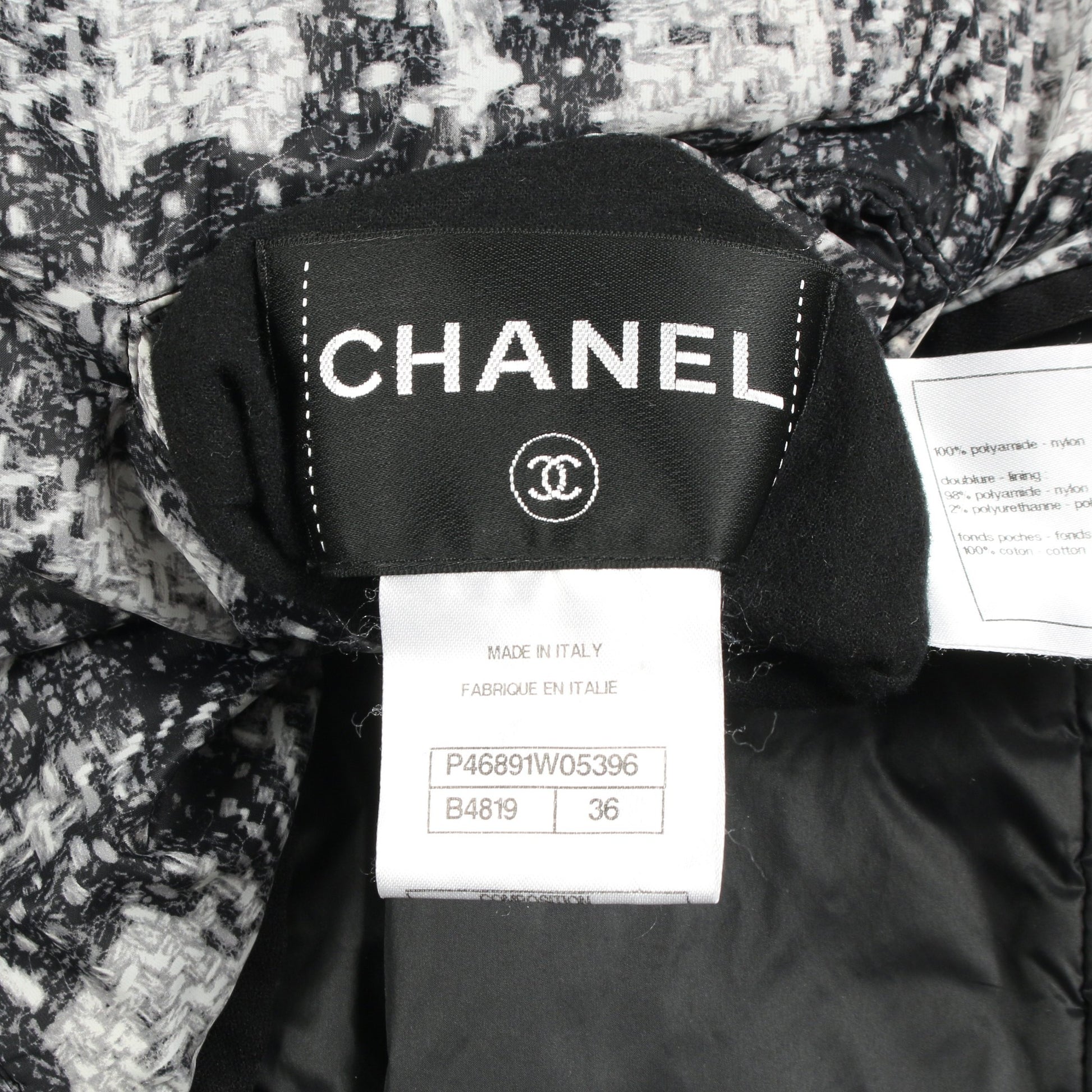 ココマークボタン ツイードプリント ジャケット ナイロン ブラック グレー リバーシブル シャネル アウター CHANEL