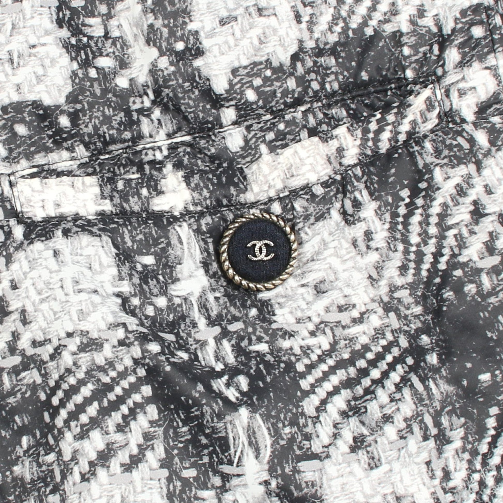 ココマークボタン ツイードプリント ジャケット ナイロン ブラック グレー リバーシブル シャネル アウター CHANEL