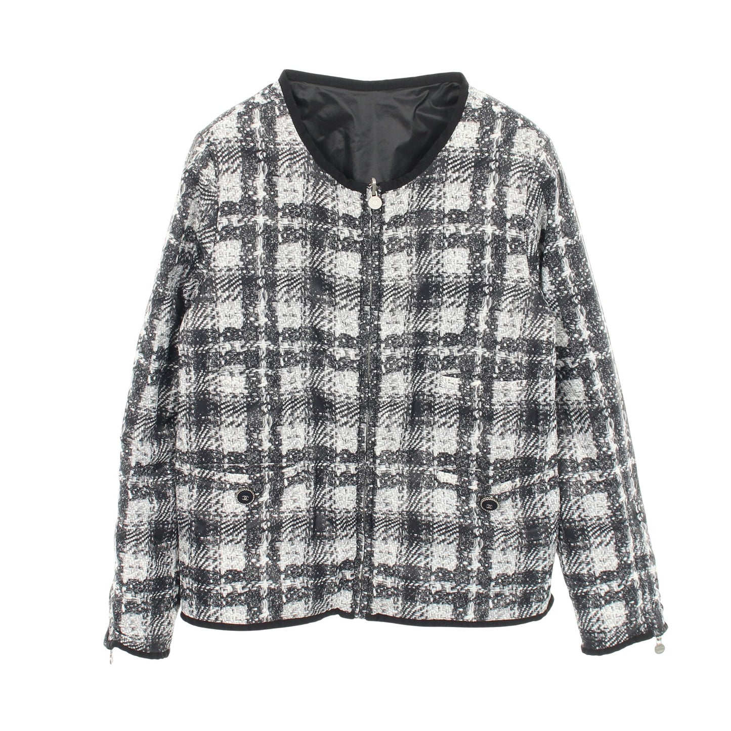 ココマークボタン ツイードプリント ジャケット ナイロン ブラック グレー リバーシブル シャネル アウター CHANEL