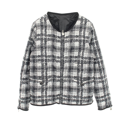 ココマークボタン ツイードプリント ジャケット ナイロン ブラック グレー リバーシブル シャネル アウター CHANEL