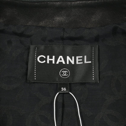 オープンワーク ボーダー レザージャケット ラムレザー ブラック シャネル アウター CHANEL