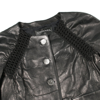 オープンワーク ボーダー レザージャケット ラムレザー ブラック シャネル アウター CHANEL