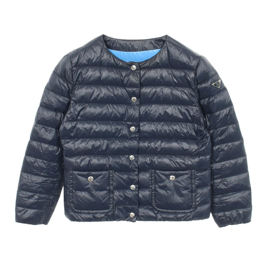 トライアングルロゴ ダウンジャケット ノーカラージャケット ナイロン ネイビー プラダ