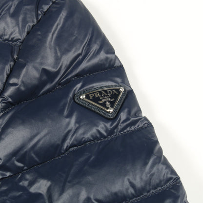 トライアングルロゴ ダウンジャケット ノーカラージャケット ナイロン ネイビー プラダ