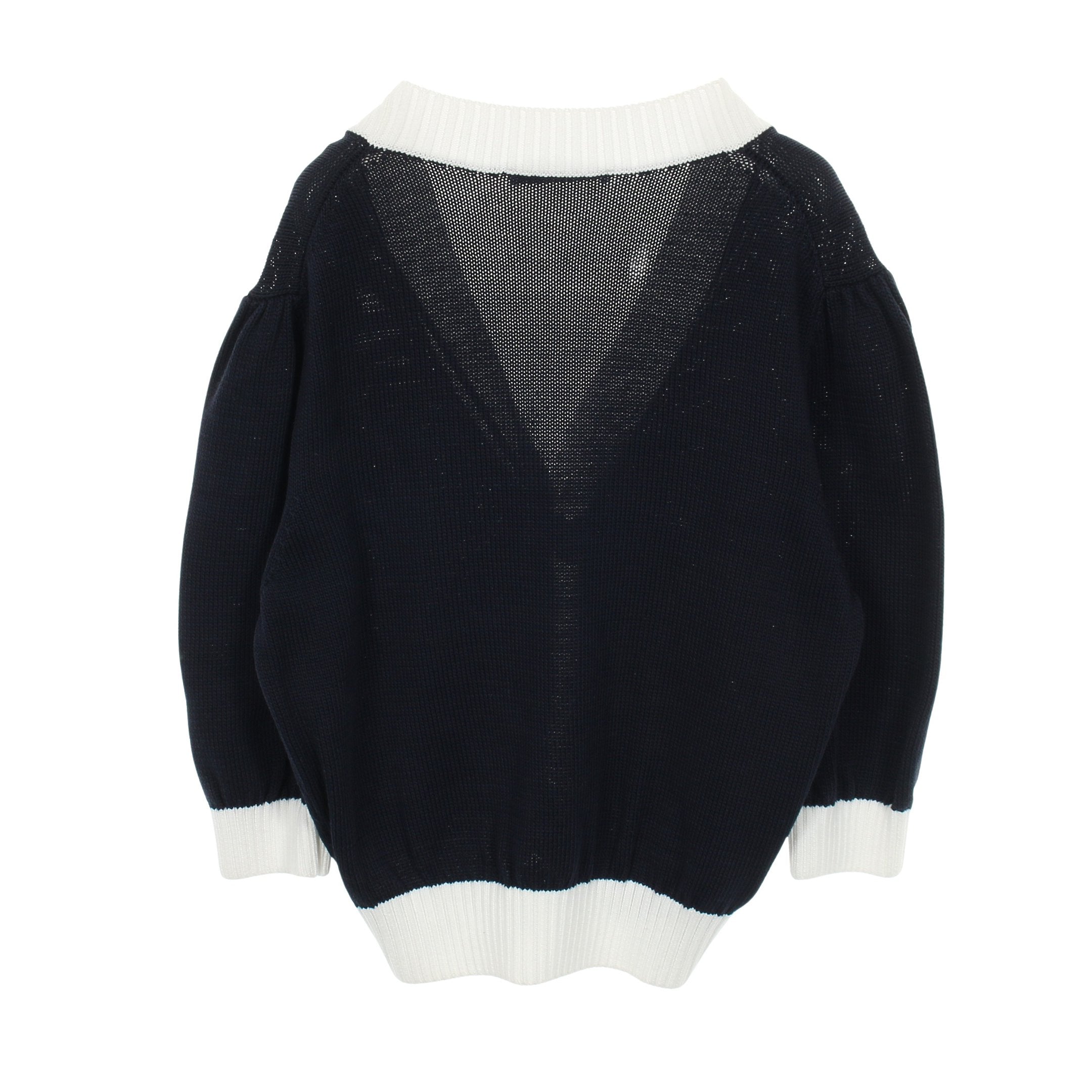 カーディガン Vネック ロゴ コットン ネイビー ホワイト プラダ – RECLO