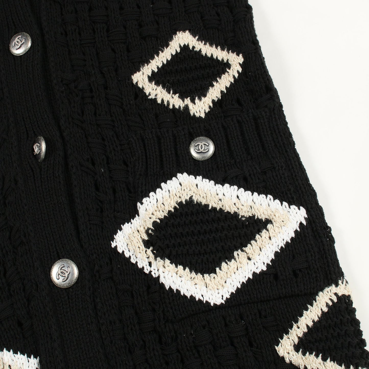 ココマークボタン カーディガン コットン ブラック オフホワイト シャネル トップス CHANEL