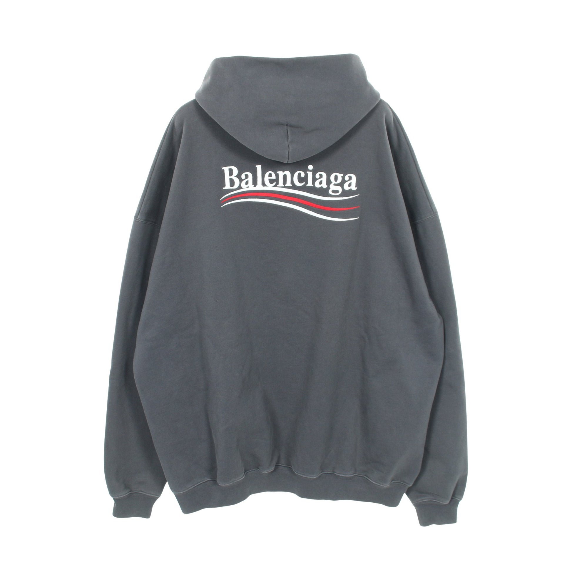 ロゴ刺繍 プルオーバーパーカー コットン ダークグレー ダメージ加工 バレンシアガ トップス BALENCIAGA