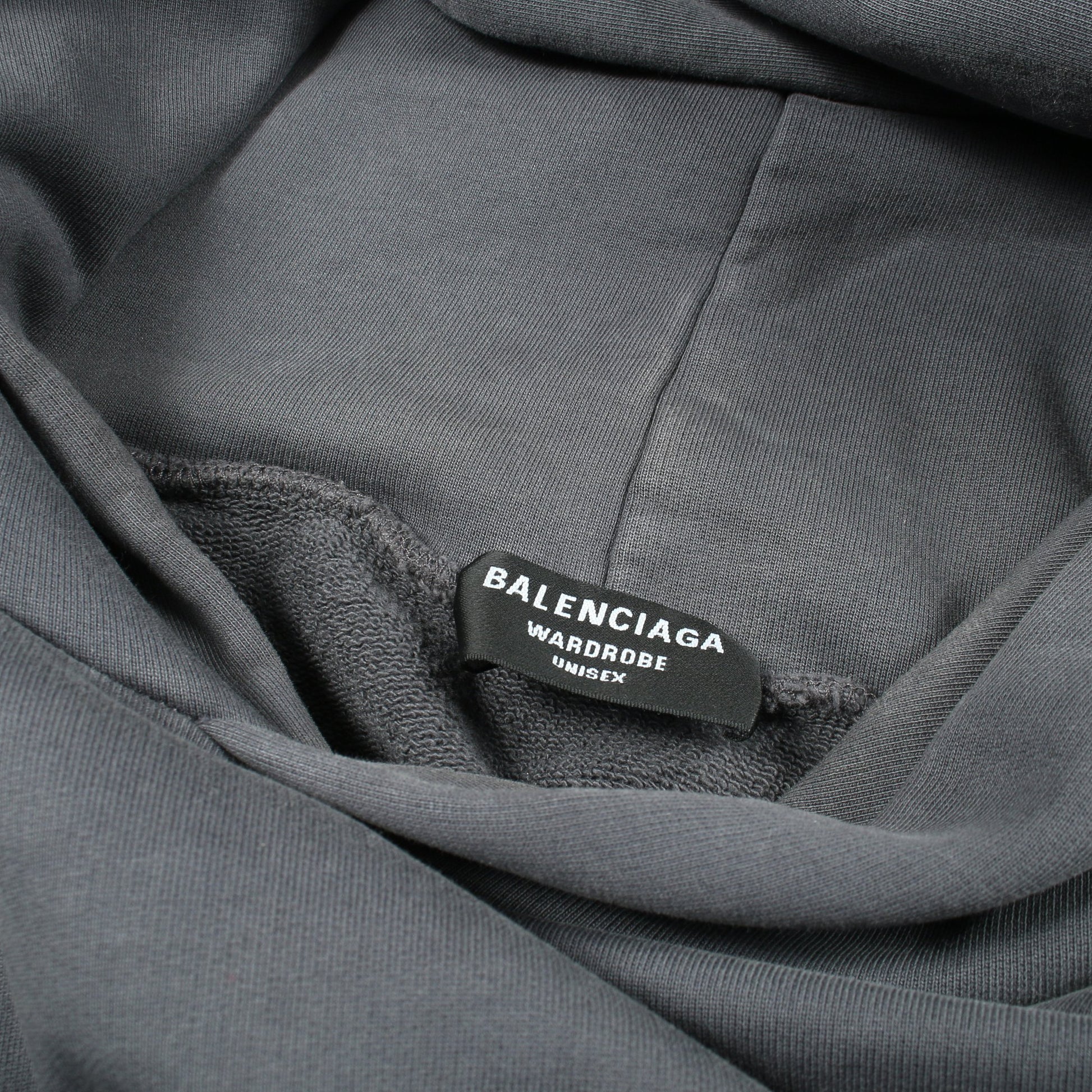 ロゴ刺繍 プルオーバーパーカー コットン ダークグレー ダメージ加工 バレンシアガ トップス BALENCIAGA