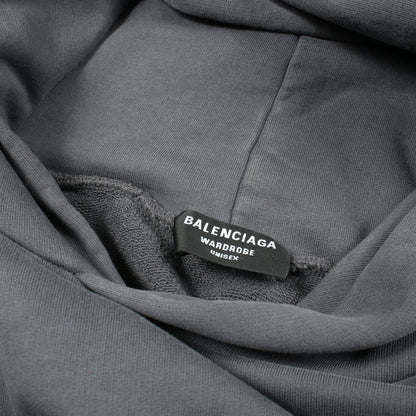 ロゴ刺繍 プルオーバーパーカー コットン ダークグレー ダメージ加工 バレンシアガ トップス BALENCIAGA