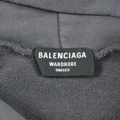 ロゴ刺繍 プルオーバーパーカー コットン ダークグレー ダメージ加工 バレンシアガ トップス BALENCIAGA