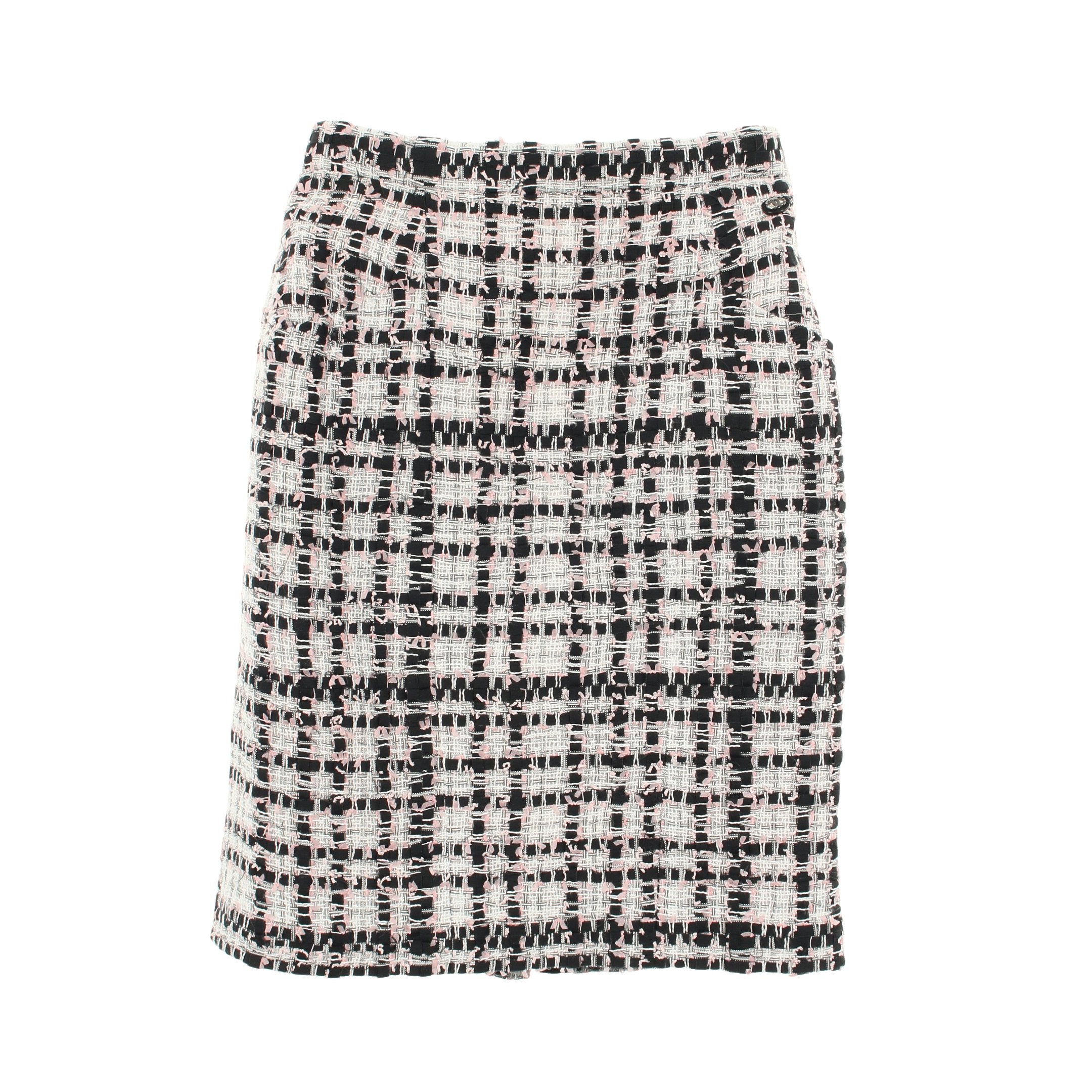 ココマークボタン ツイード スカート コットン ブラック ホワイト