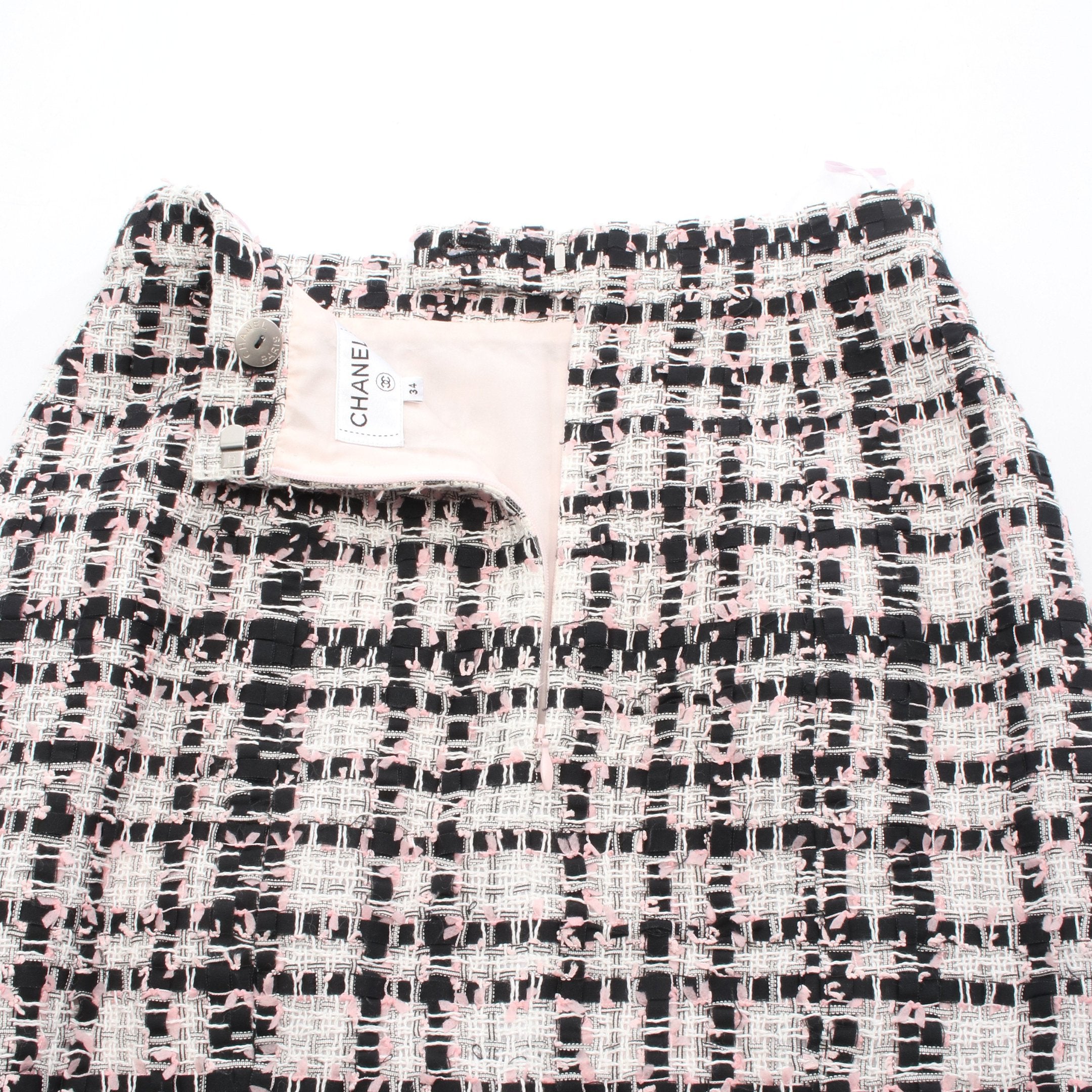 ココマークボタン ツイード スカート コットン ブラック ホワイト