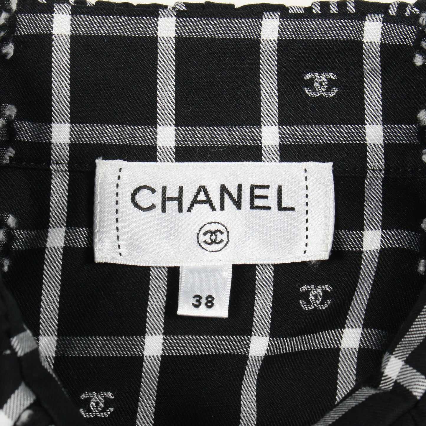 ココマーク フリル チェック ブラウス シャツワンピース コットン ブラック ホワイト シャネル ワンピース CHANEL