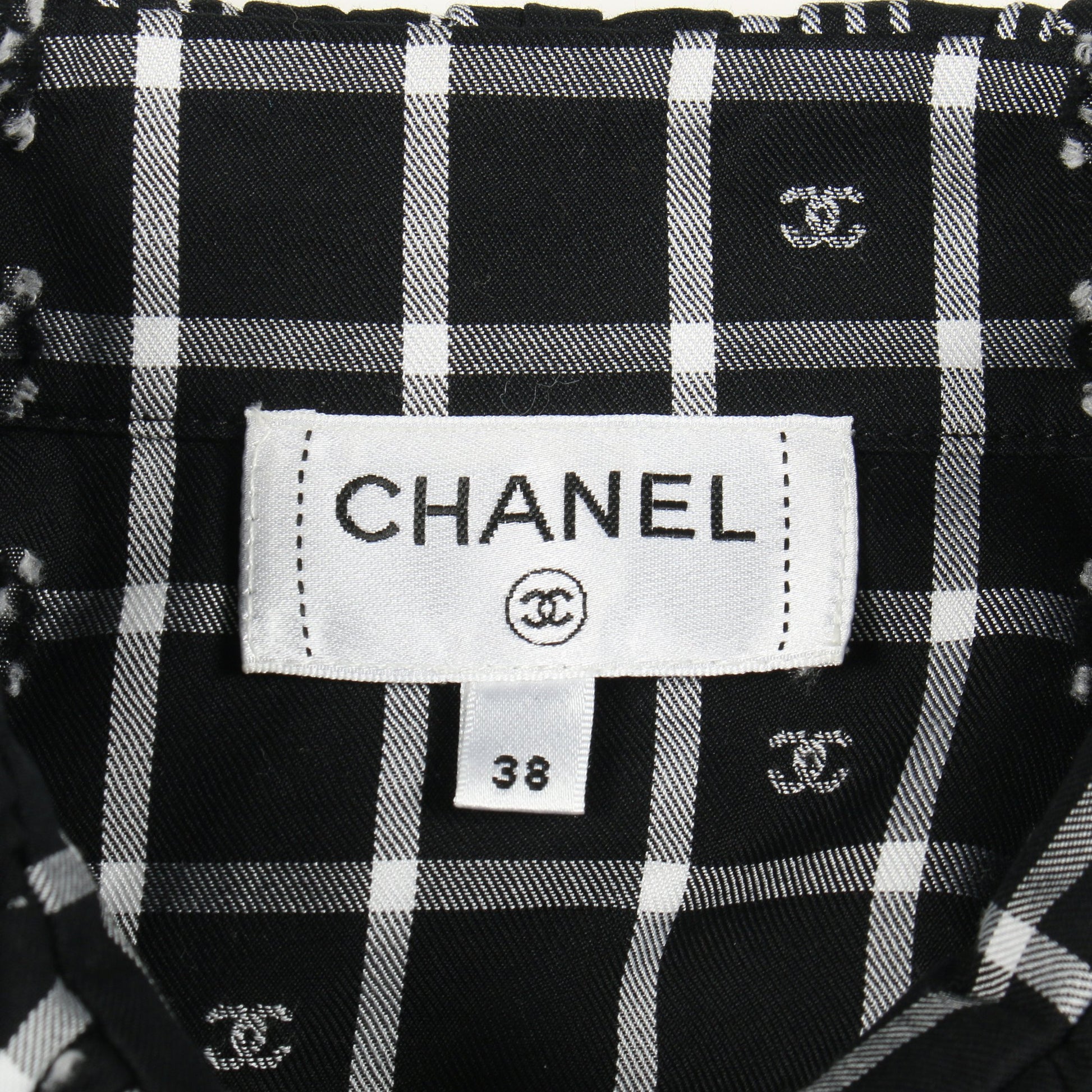 ココマーク フリル チェック ブラウス シャツワンピース コットン ブラック ホワイト シャネル ワンピース CHANEL