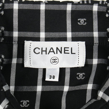 ココマーク フリル チェック ブラウス シャツワンピース コットン ブラック ホワイト シャネル ワンピース CHANEL